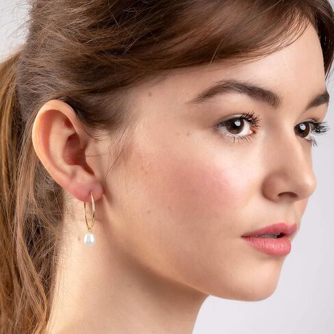 Galaxy Gold GG 14k Rose Gold Hoop Earrings with Cultured Pearls in Saudi Arabia