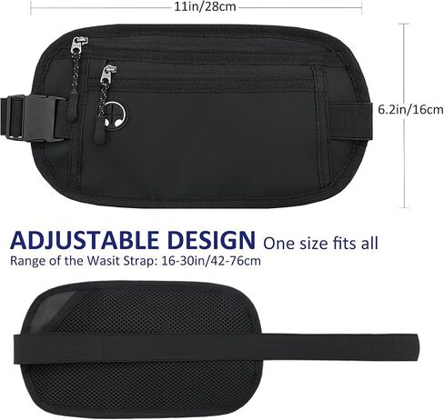 Hopsooken Travel Money Belt: Waist Pack for Running and Cycling, Rfid, Comfortable, Durable and Lightweight Hidden Travel Passport Wallets.(Newblack) in Saudi Arabia