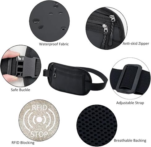 Hopsooken Travel Money Belt: Waist Pack for Running and Cycling, Rfid, Comfortable, Durable and Lightweight Hidden Travel Passport Wallets.(Newblack) in Saudi Arabia