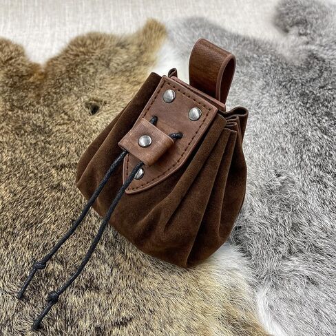 JAOYU Leather Drawstring Pouch Nordic Embossed Belt Bag Leather Belt Pouch Medieval Leather Pouch Coin Purse Renaissance Pouch Bag for Men Women in Kuwait