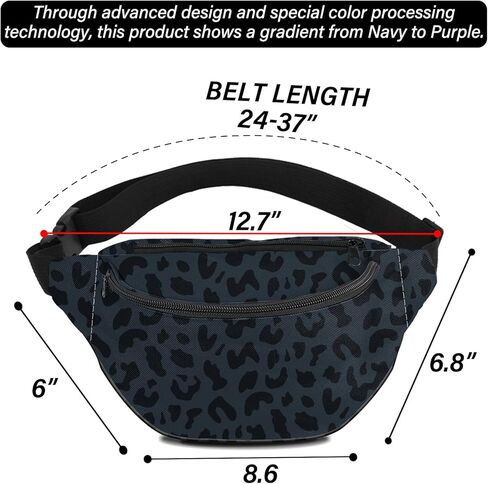 BHAHB Fanny Pack حزام حقيبة كروسبودي حقيبة بوم حقيبة الخصر مع 2 جيوب بسحاب للنساء حزمة الخصر للمشي لمسافات طويلة والجري والسفر وركوب الدراجات وعارضة الأزرق الأسود الأرجواني نمط الفهد الفهد in Kuwait