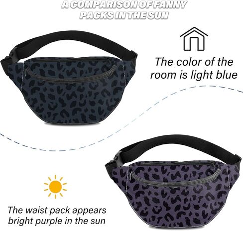BHAHB Fanny Pack حزام حقيبة كروسبودي حقيبة بوم حقيبة الخصر مع 2 جيوب بسحاب للنساء حزمة الخصر للمشي لمسافات طويلة والجري والسفر وركوب الدراجات وعارضة الأزرق الأسود الأرجواني نمط الفهد الفهد in Kuwait