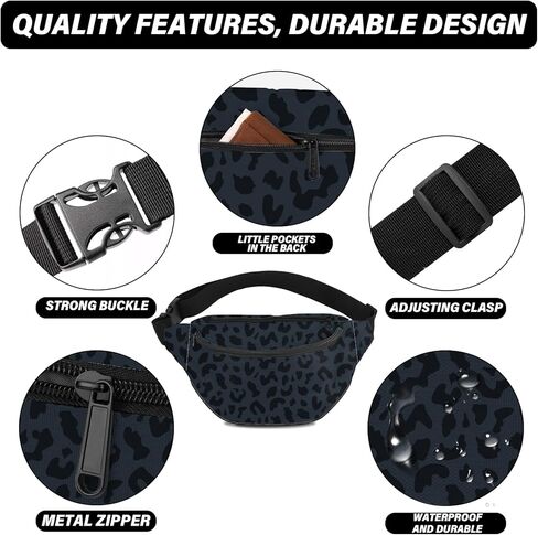 BHAHB Fanny Pack حزام حقيبة كروسبودي حقيبة بوم حقيبة الخصر مع 2 جيوب بسحاب للنساء حزمة الخصر للمشي لمسافات طويلة والجري والسفر وركوب الدراجات وعارضة الأزرق الأسود الأرجواني نمط الفهد الفهد in Kuwait