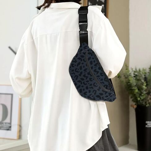 BHAHB Fanny Pack حزام حقيبة كروسبودي حقيبة بوم حقيبة الخصر مع 2 جيوب بسحاب للنساء حزمة الخصر للمشي لمسافات طويلة والجري والسفر وركوب الدراجات وعارضة الأزرق الأسود الأرجواني نمط الفهد الفهد in Kuwait