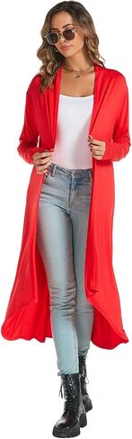 AvaCostume Womens Casual Lightweight Drae Long Sleeves Cardigan Front Open Maxi Dusters in Saudi Arabia