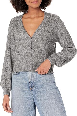 PAIGE Women's Sofie Cardigan Cropped Full Sleeves Cable Knit in Heather Grey/Silver in Saudi Arabia