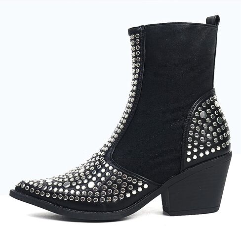 ميلوسي حذاء تشيلسي بطول الكاحل للنساء بمقدمة مدببة، حذاء قتالي مرن بكعب عريض وتصميم غربي سهل الارتداء in Kuwait