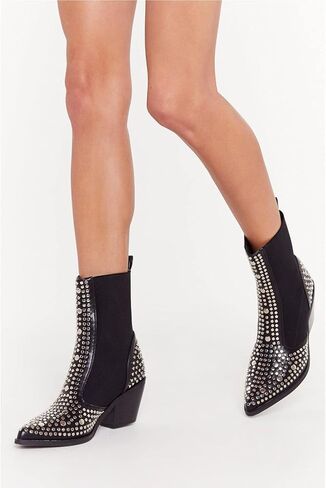 ميلوسي حذاء تشيلسي بطول الكاحل للنساء بمقدمة مدببة، حذاء قتالي مرن بكعب عريض وتصميم غربي سهل الارتداء in Kuwait