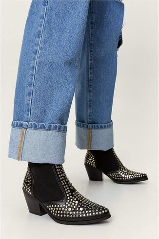 ميلوسي حذاء تشيلسي بطول الكاحل للنساء بمقدمة مدببة، حذاء قتالي مرن بكعب عريض وتصميم غربي سهل الارتداء in Kuwait