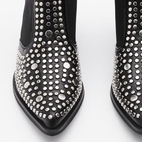 ميلوسي حذاء تشيلسي بطول الكاحل للنساء بمقدمة مدببة، حذاء قتالي مرن بكعب عريض وتصميم غربي سهل الارتداء in Kuwait