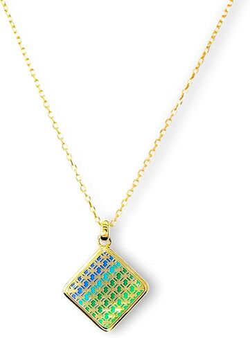 Margraf Di S925 Silver Gradient Ramp Rhombus Enamel Process Pendant Necklace for Women Girls 18K Yellow Gold Plated 17.72+1.97inch Chain Lattice Pattern Jewelry in Saudi Arabia