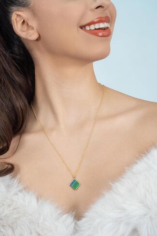 Margraf Di S925 Silver Gradient Ramp Rhombus Enamel Process Pendant Necklace for Women Girls 18K Yellow Gold Plated 17.72+1.97inch Chain Lattice Pattern Jewelry in Saudi Arabia