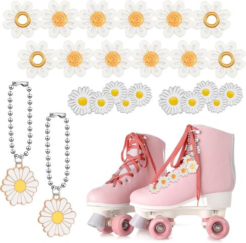 Cindeer 6 Pieces Roller Skate Shoes Charm Clips Skate Shoes Lace Daisies Accessories for Girls Women Kids Sneakers Skate Shoelaces Daisies Clips Decorations and Set Casual Shoes Birthday Party Decor in Saudi Arabia
