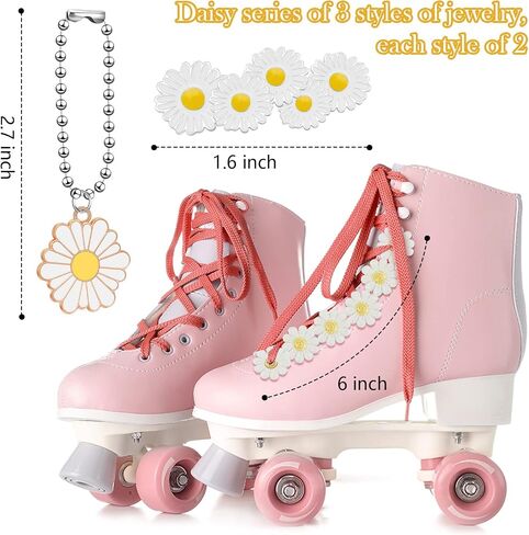 Cindeer 6 Pieces Roller Skate Shoes Charm Clips Skate Shoes Lace Daisies Accessories for Girls Women Kids Sneakers Skate Shoelaces Daisies Clips Decorations and Set Casual Shoes Birthday Party Decor in Saudi Arabia