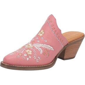 Dingo Womens Wildflower Floral Mule Casual Boots Mid Heel 2-3" - White in Saudi Arabia