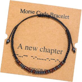 COLORFUL BLING Handmade Morse Code Bracelets Brown Silk Beaded Wrap Wood Adjustable Bracelet Inspirational Jewelry Best Friend for Women Men