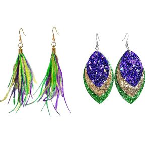 Mardi Gras Tassel Layered Earrings Set for Women Girls MARDI GRAS Teardrop Feather Earrings Fleur De Lis Dangle Earrings Mask Feather Carnival Theme Lobster Drop Earrings Holiday Gifts in Kuwait