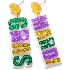 Colorful Mardi Gras Resin Acrylic Earrings Dainty Lobster Hat Mouth Feather Mask Shape Mardi Gras Theme Earrings for Women Girls Jewelry