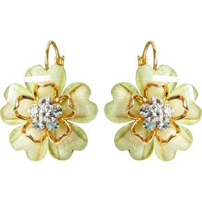 Navachi 18k Gold Plated White Crystal Acetate Blooming Flowers Leverback Earrings