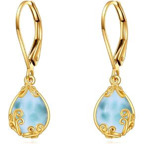 DOVRAN 14K Solid Gold Filigree Dangle Earrings Trendy Leverback Earrings for Women Birthday Gifts