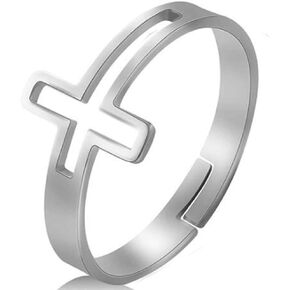 Jude Jewelers Stainless Steel Christian Sideways Cross Adjustable Size Prayer Church Religious Ring in Saudi Arabia