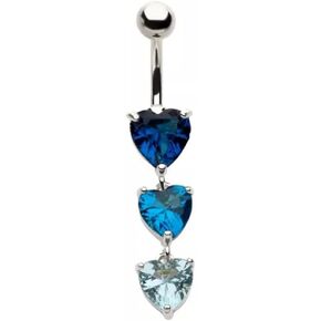 Pierced Owl 14GA 316L Stainless Steel Triple Blue CZ Crystal Hearts Dangling Belly Button Ring in Saudi Arabia