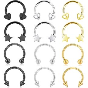 SONNYX 12 جهاز كمبيوتر شخصى 16G حلقات الحاجز للنساء الرجال الفولاذ المقاوم للصدأ مترابطة داخليا حدوة الحصان الحاجز هوب الحلزون Daith الغضروف الزنمة أقراط ثقب المجوهرات in Kuwait