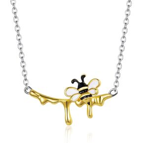 Shysnow Bee Earrings Honey Necklace Cute Animal Bees Set 925 Sterling Silver Small 14K Gold Plated Enamel Queen Bees Bumblebee Set for Teens Girls