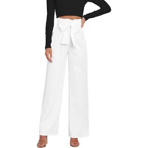 Megfie Casual Women's High Waist Wide Leg Long Palazzo Pants Business Trousers with Belt in Kuwait