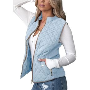 ميراكودا سترة نسائية مبطنة بياقة واقفة خفيفة الوزن ملابس خارجية كاجوال بسحاب جيب مبطن للنساء، لون ازرق فاتح، مقاس S in Kuwait