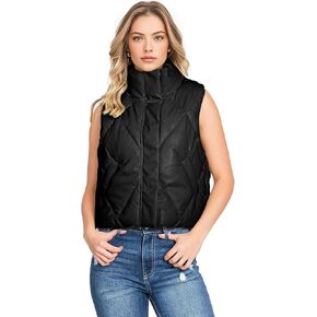 Love Tree Women's Juniors Faux Leather Quilted Puffer Vest in Kuwait
