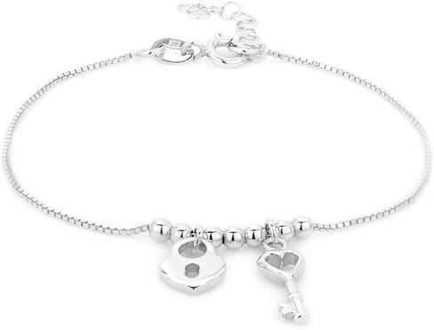 Vanbelle Sterling Silver Jewelry - Rhodium Plated with 925 Stamp - Hanging Lock & Key Bracelet - Elegant Handcrafted - for Women - 6.5" long + 1" extender in Saudi Arabia