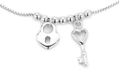 Vanbelle Sterling Silver Jewelry - Rhodium Plated with 925 Stamp - Hanging Lock & Key Bracelet - Elegant Handcrafted - for Women - 6.5" long + 1" extender in Saudi Arabia