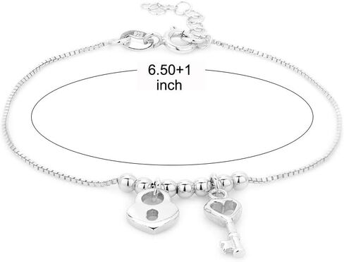 Vanbelle Sterling Silver Jewelry - Rhodium Plated with 925 Stamp - Hanging Lock & Key Bracelet - Elegant Handcrafted - for Women - 6.5" long + 1" extender in Saudi Arabia