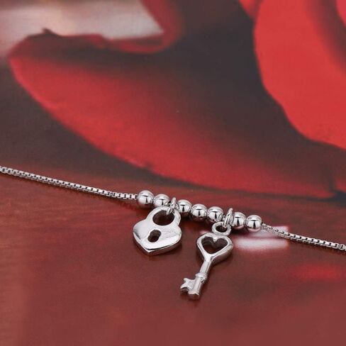 Vanbelle Sterling Silver Jewelry - Rhodium Plated with 925 Stamp - Hanging Lock & Key Bracelet - Elegant Handcrafted - for Women - 6.5" long + 1" extender in Saudi Arabia