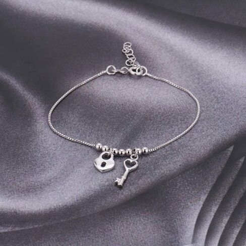 Vanbelle Sterling Silver Jewelry - Rhodium Plated with 925 Stamp - Hanging Lock & Key Bracelet - Elegant Handcrafted - for Women - 6.5" long + 1" extender in Saudi Arabia