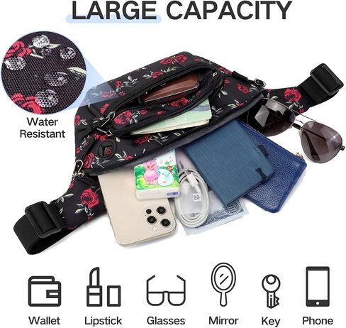 Fanny Pack، حقيبة VASCHY ذات 4 أكمام بسحاب وحزام الخصر وحقيبة الورك للنساء مع حزام طويل جدًا بطول 60 بوصة باللون الأرجواني in Kuwait
