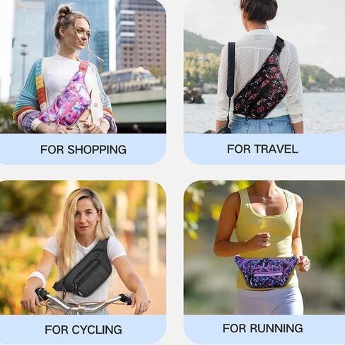 Fanny Pack، حقيبة VASCHY ذات 4 أكمام بسحاب وحزام الخصر وحقيبة الورك للنساء مع حزام طويل جدًا بطول 60 بوصة باللون الأرجواني in Kuwait