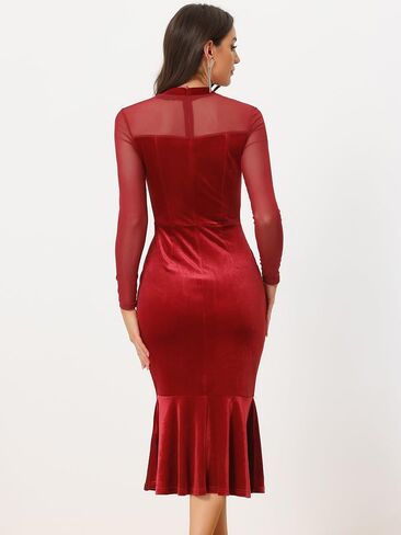 Allegra K See Through Velvet Bodycon Dress for Women's Sheer Mesh Long Sleeve Midi Cocktail Mermaid Dress in Kuwait