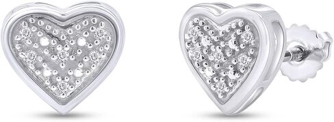 1/20 Carat Round Cut White Natural Diamond Heart Earrings In 14K Gold Over Sterling Silver (0.05 Cttw) in Saudi Arabia