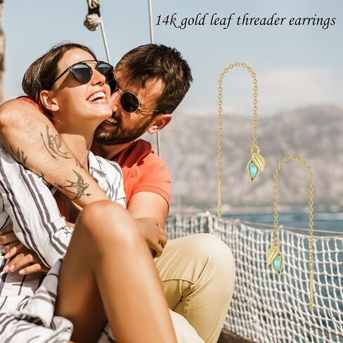 14K الصلبة الذهب ليف عراف أقراط للنساء ريال 14K الذهب ليف أوبال استرخى أقراط عيد الحب مجوهرات هدايا للنساء الفتيات in Kuwait