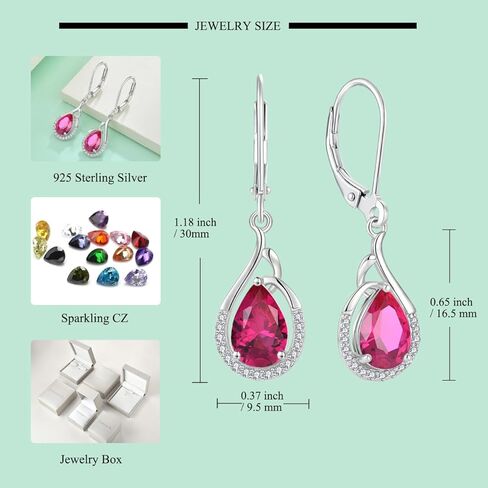 Starchenie Teardrop Dangle Drop Earrings 925 Sterling Silver Pear Birthstones Leverback Earrings Gift for Women in Kuwait