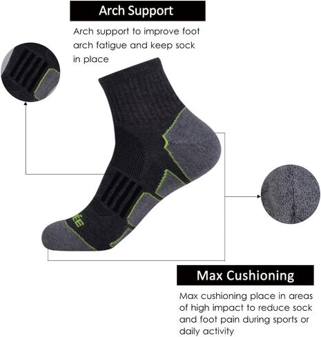 JOYNÉE Men's 6 Pack Athletic Performance Cushion Ankle Running Quarter Socks in Saudi Arabia