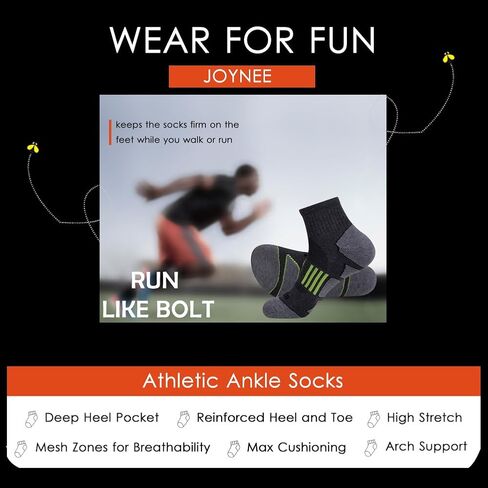 JOYNÉE Men's 6 Pack Athletic Performance Cushion Ankle Running Quarter Socks in Saudi Arabia