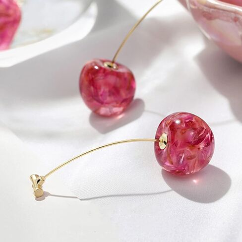 Cherry Earrings for Women 3D Red Crystal Simulation Cherry Drop Earrings Sweet and Lovely Light Weight Fruit Earrings Tassel Earrings Jewelry Gift in Kuwait