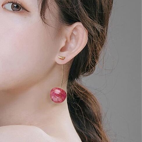 Cherry Earrings for Women 3D Red Crystal Simulation Cherry Drop Earrings Sweet and Lovely Light Weight Fruit Earrings Tassel Earrings Jewelry Gift in Kuwait