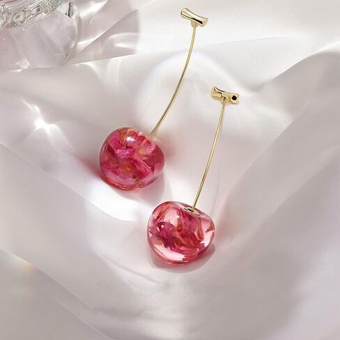 Cherry Earrings for Women 3D Red Crystal Simulation Cherry Drop Earrings Sweet and Lovely Light Weight Fruit Earrings Tassel Earrings Jewelry Gift in Kuwait