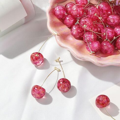 Cherry Earrings for Women 3D Red Crystal Simulation Cherry Drop Earrings Sweet and Lovely Light Weight Fruit Earrings Tassel Earrings Jewelry Gift in Kuwait