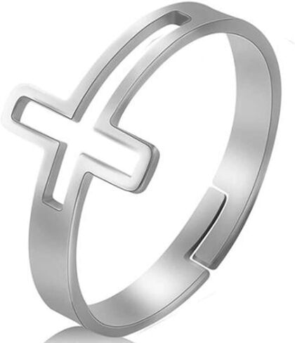 Jude Jewelers Stainless Steel Christian Sideways Cross Adjustable Size Prayer Church Religious Ring in Saudi Arabia