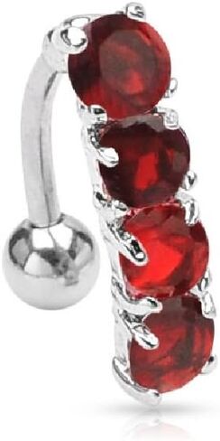 Pierced Owl - 14GA 316L Stainless Steel 4 CZ Crystal Vertical Drop Reverse Belly Button Ring in Saudi Arabia